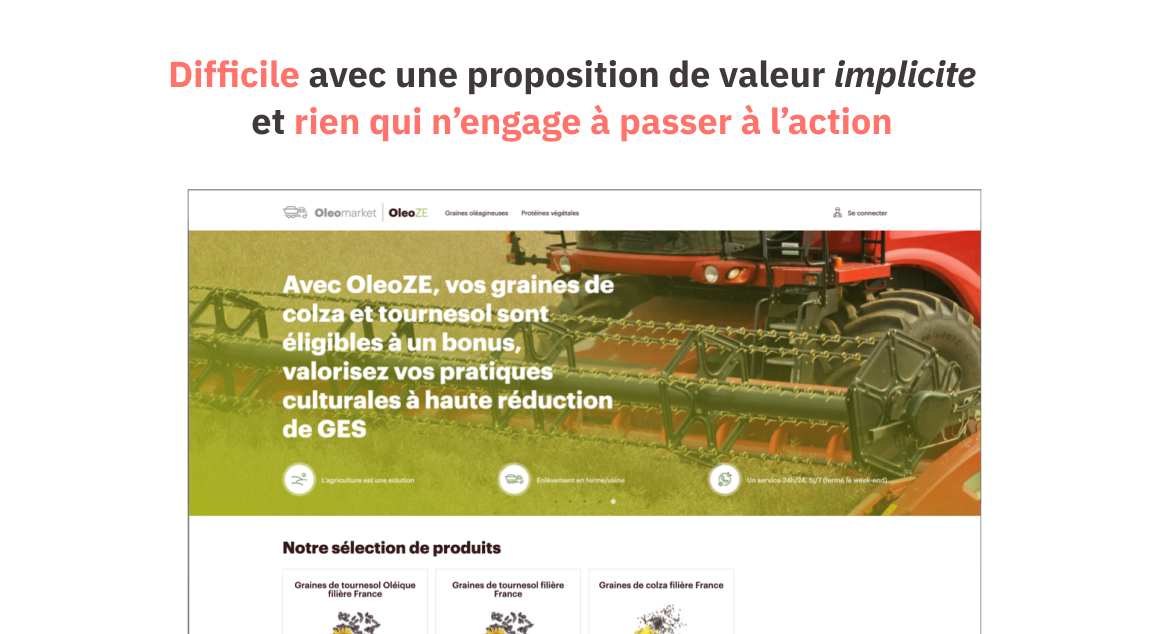 Difficile avec une proposition de valeur implicite et rien qui n'engage à passer à l'action