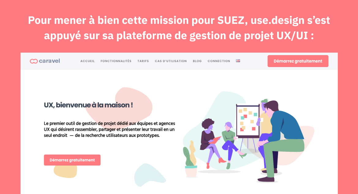 Pour mener à bien cette mission pour SUEZ, use.design s'est appuyé sur sa plateforme de gestion de projet UX/UI