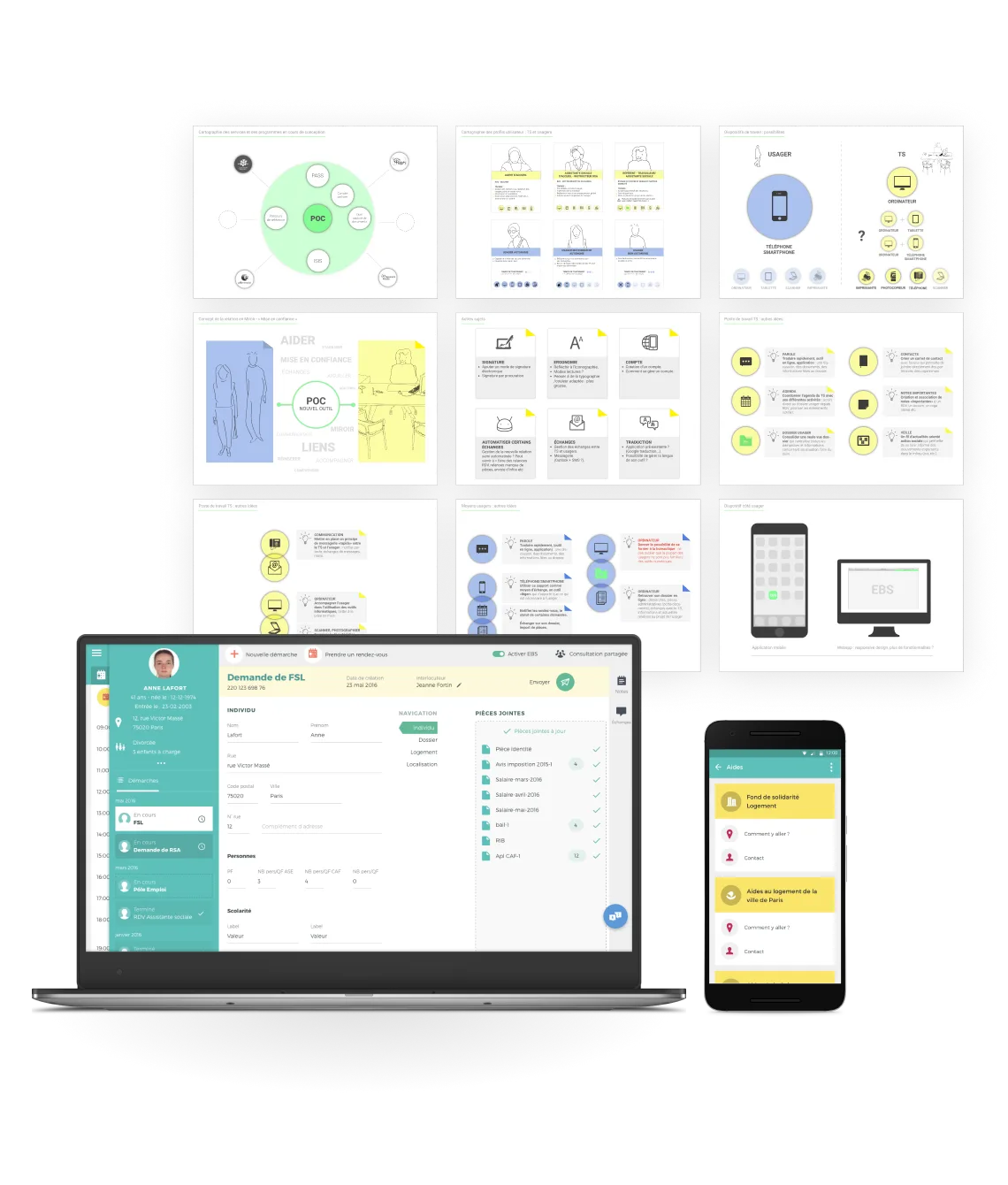 Interfaces web et mobile illustrant l’automatisation et la réactivité d’une application métier